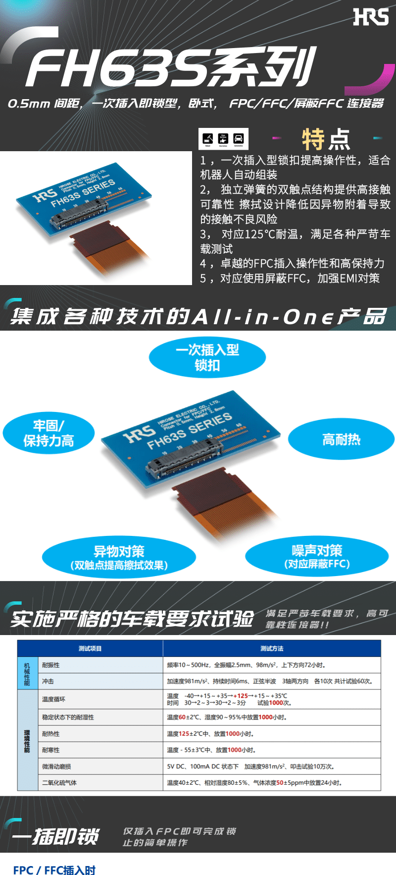 【產品推薦】一插即鎖，2觸點，支持125℃連接器-FH63S系列